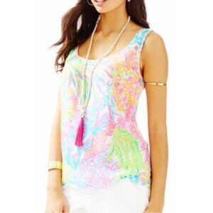 Lilly Pulitzer Multi Coral Lovers Print Cosmos Silk Tank Shell XL Extra Large